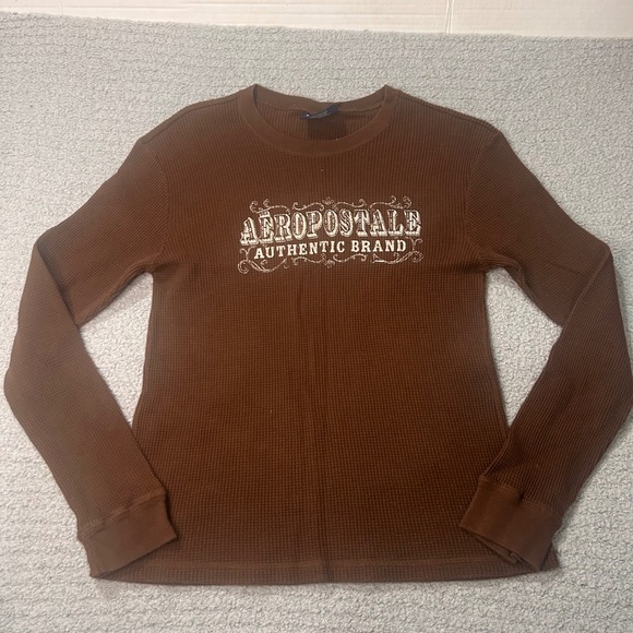 Aeropostale Other - Aeropostale Thermal Shirt Long Sleeve L Brown Y2K Grunge Skater Waffle Knit